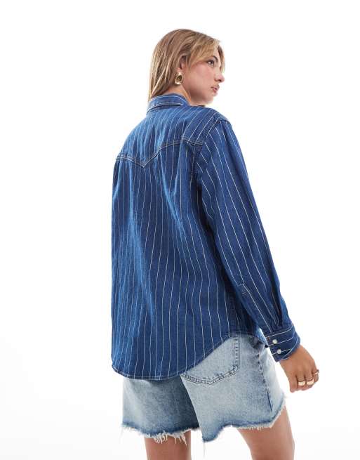 Levi's - Teodora - Chemise style western à rayures métallisées - Bleu moyen, 4 de 4