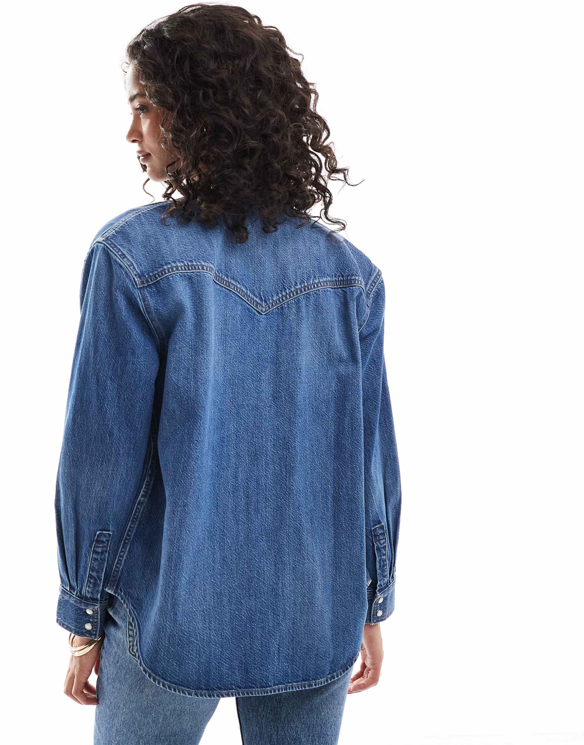 levi's teodora denim western shirt in dark blue