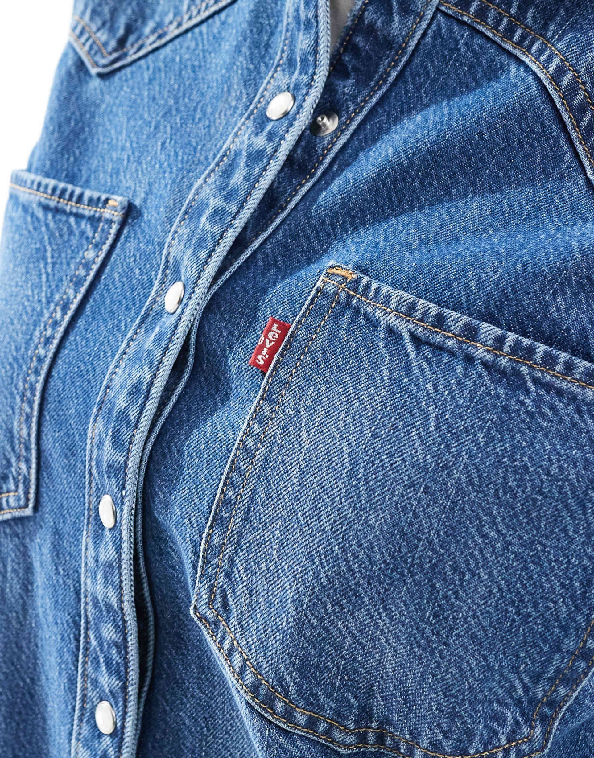 levi's teodora denim western shirt in dark blue