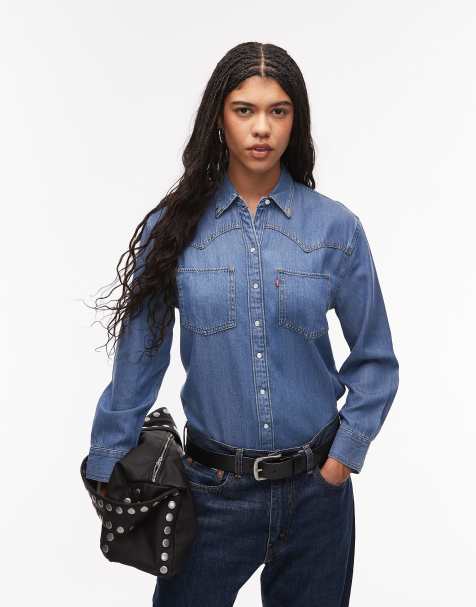 Levi's Teodora western denim shirt in mid blue - view 1