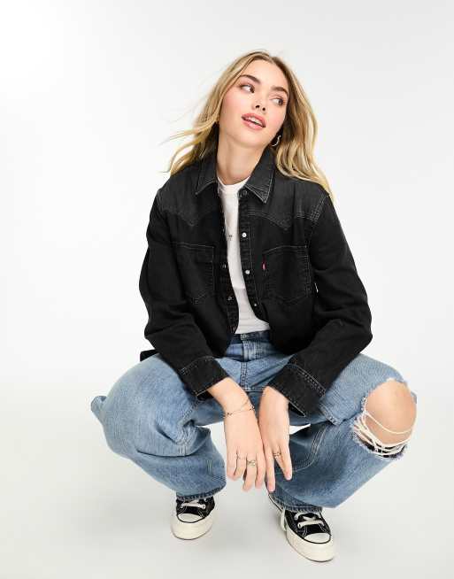 Levi's Teodora western shirt in black denim with pockets