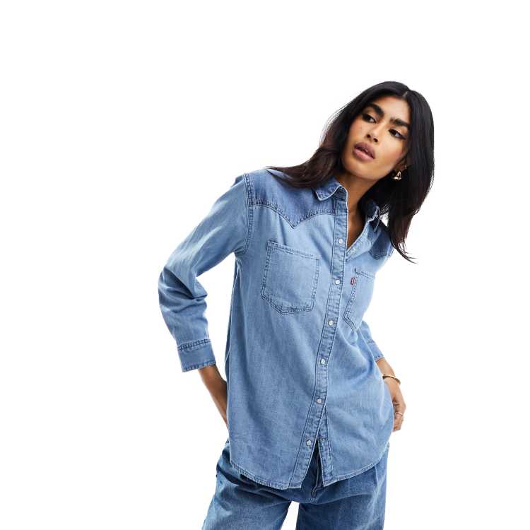 Levi's Teodora western shirt in blue denim with pockets ASOS