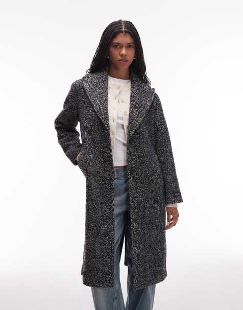 Levi's Tessa herringbone long wool coat in black
