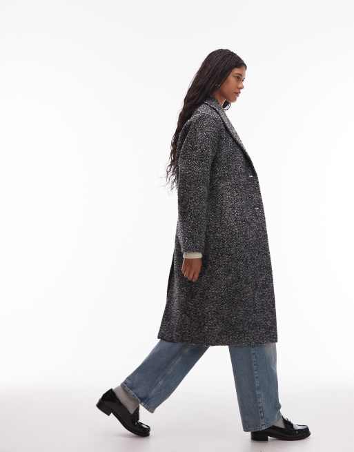 Levi's Tessa herringbone long wool coat in black, 3 of 4