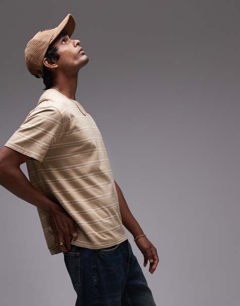 Levi's – The Essential – Brązowy luźny T-shirt w żakardowe paski - view 1