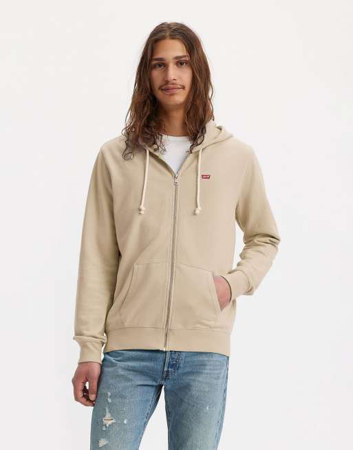Levi's - The Original Housemark - Hoodie van terrystof met rits in fog french neutraal