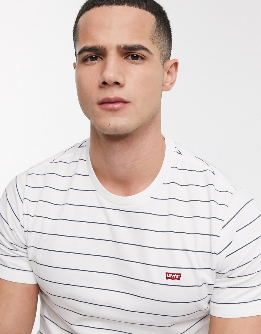 Levi's the original stripe t-shirt small batwing patch logo in marshmallow/ dark slate-White