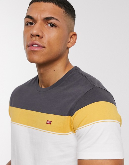 Levi's the original t-shirt chest stripe small batwing patch logo in golden plover stripe forged iron/ gold