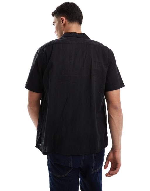 Levi's The Sunset Camp short sleeve revere collar gauze stripe cotton shirt in black, 4 of 4