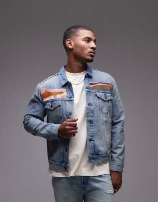 Levi's The Trucker Jacket Scenic Embroidered Denim Relaxed Fit In Black