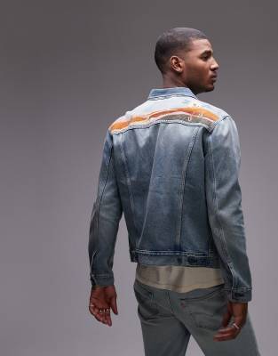 Levi's The Trucker Jacket Scenic Embroidered Denim Relaxed Fit In Black