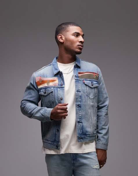 Levi's - The Trucker - Veste d'ensemble décontractée à broderie paysage - Bleu moyen délavé - view 1
