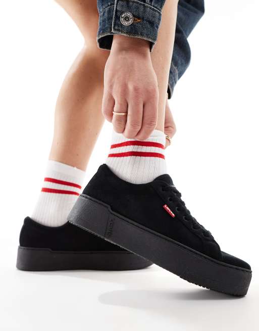 Levi's Tijuana velour platform sneakers with red tab logo in black
