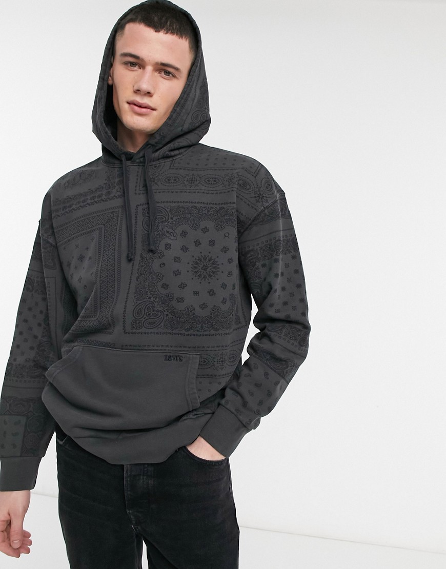 Levi's tonal bandana logo print hoodie in caviar black