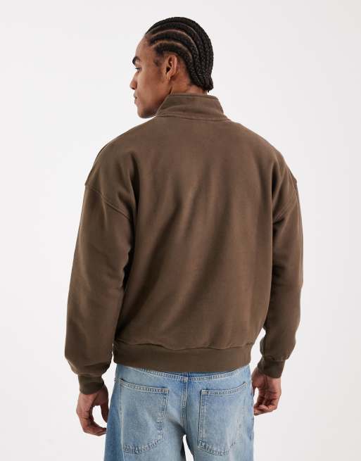 Levi's tonal embroidered 1/4 zip sweatshirt in brown, 3 of 5