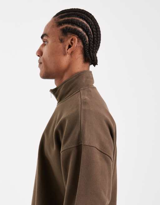 Levi's tonal embroidered 1/4 zip sweatshirt in brown, 4 of 5