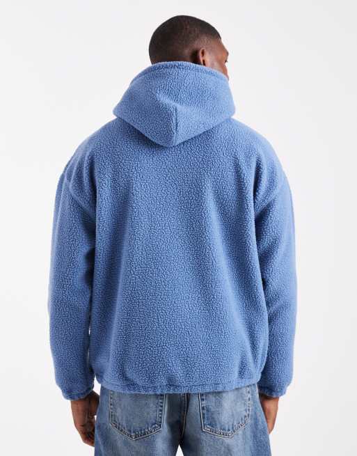 Levi's tonal logo borg hoodie in mid blue, 3 of 5