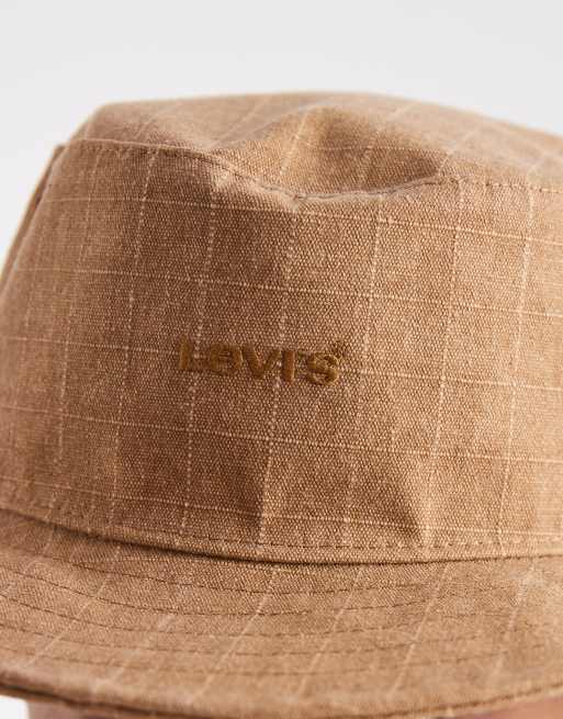 Levi's tonal logo drawstring bucket hat in tan, 2 of 3