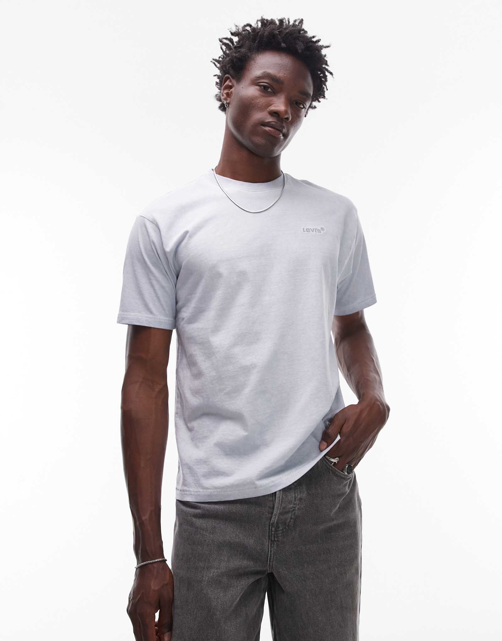 Винтажная футболка Levi's с логотипом в тон для стирки одежды большого размера светло-голубого цвета