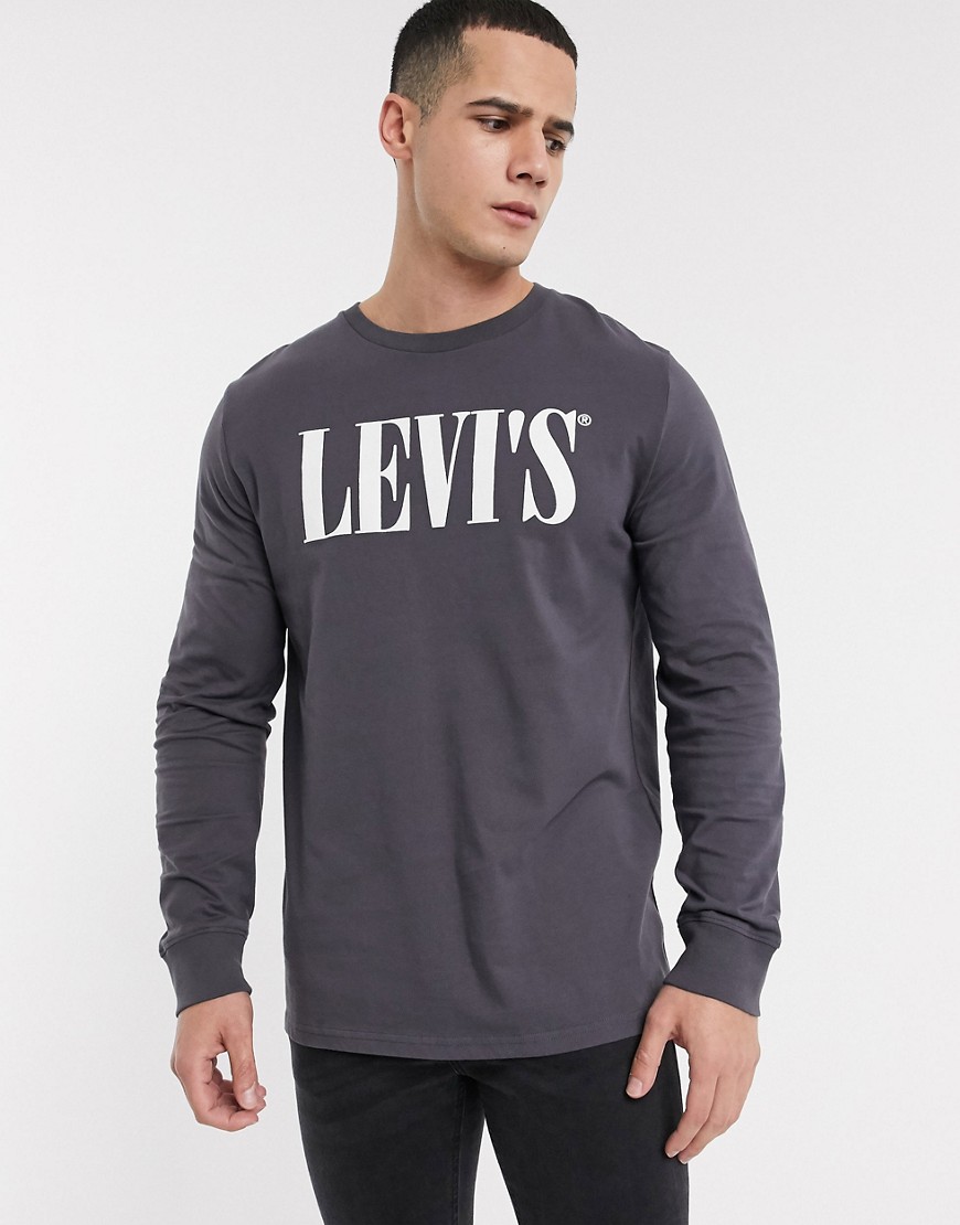 Levi's - Top a maniche lunghe anni '90 comodo color ferro forgiato con logo serif-Grigio