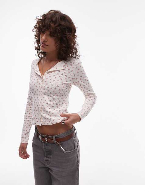 Levi's - Top a maniche lunghe traforato color crema a fiori con bottoni sul davanti - view 1