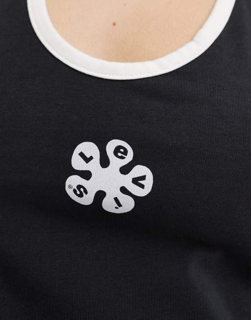 Levi's - Top allacciato al collo nero con logo al centro, 2 di 4