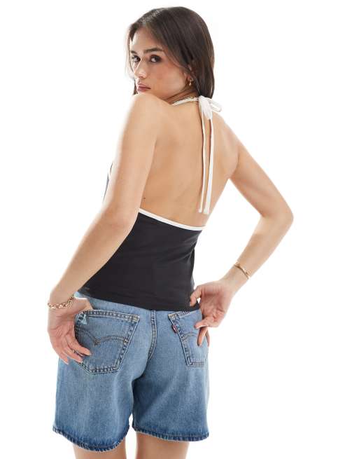 Levi's - Top allacciato al collo nero con logo al centro, 4 di 4