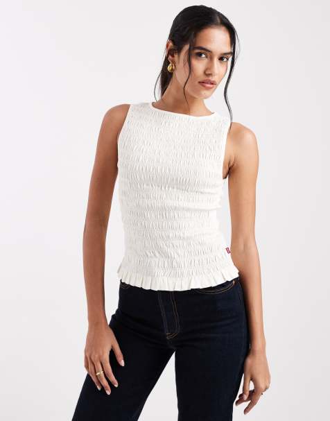 Levi's - Top arricciato a punto smock bianco - view 1