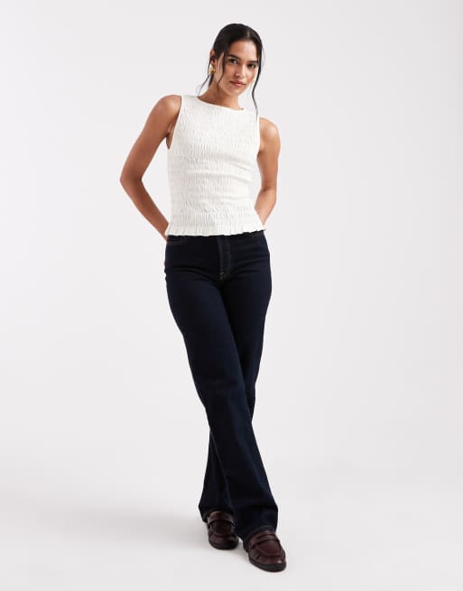 Levi's - Top arricciato a punto smock bianco, 3 di 4