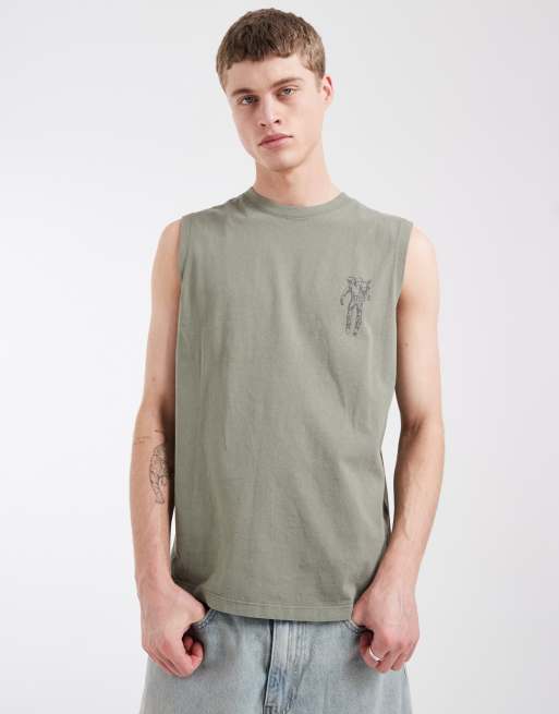 Levi's top bez rękawów z grafiką logo z tyłu w kolorze khaki, 2 z 5