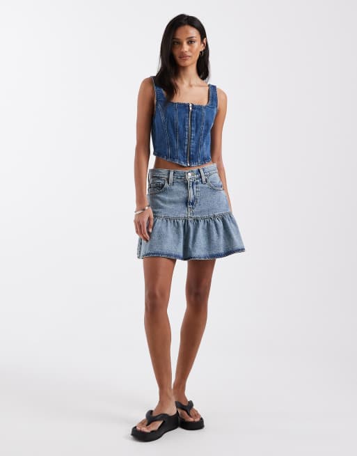 Levi's - Top corset en jean à encolure carrée et surpiqûres - Indigo, 3 de 4