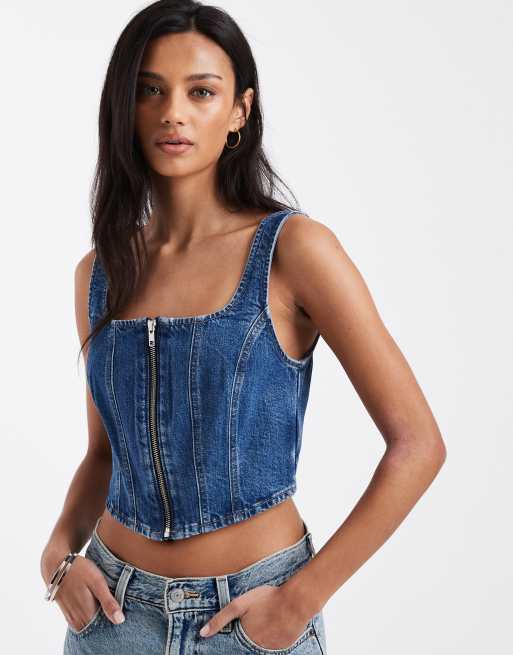 Levi's - Top di jeans a corsetto con scollo squadrato e cuciture color indaco