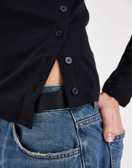 Levi's top in jersey a maniche lunghe asimmetrico nero, 3 di 4