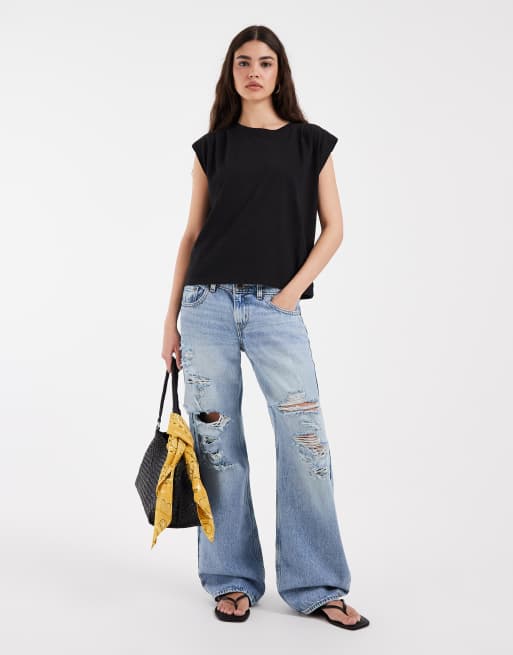 Levi's - Top senza maniche attillato a pieghe nero, 3 di 4
