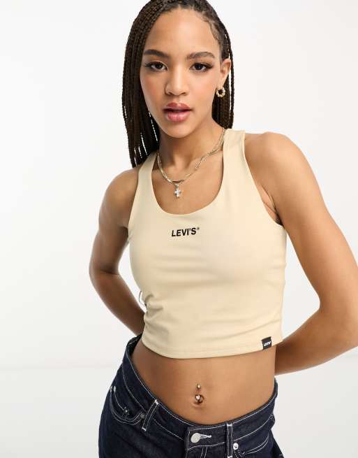 Levi's - Top senza maniche color crema con logo e scollo a vogatore