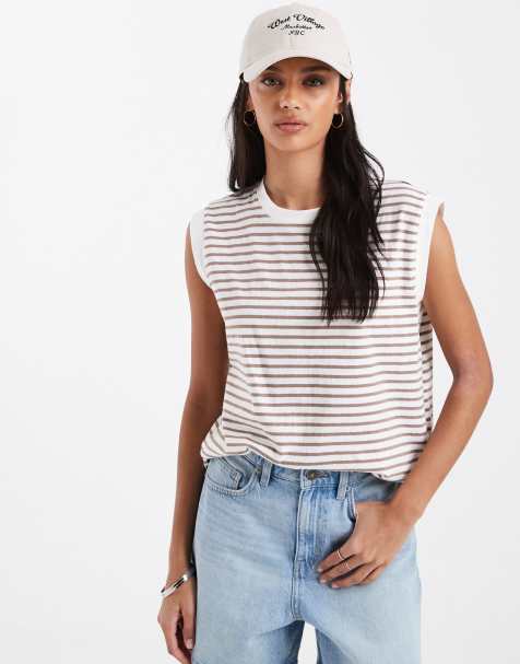 Levi's - Top senza maniche squadrato marrone a righe - view 1