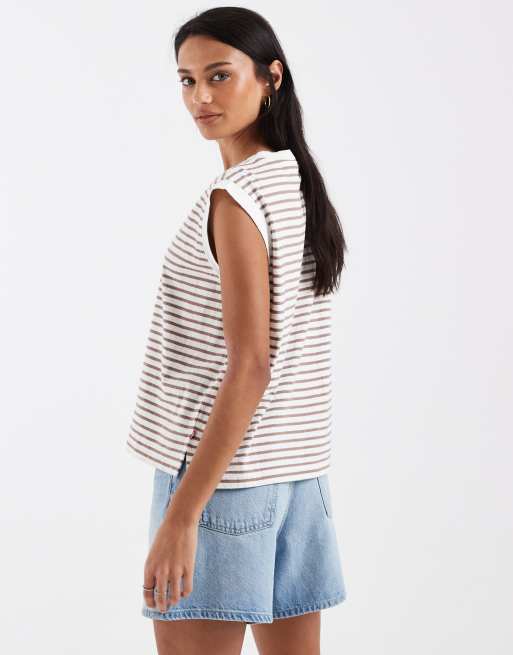 Levi's - Top senza maniche squadrato marrone a righe, 2 di 4