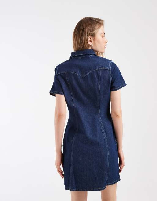 Levi's trace western denim mini dress in blue, 4 of 4