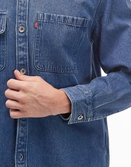 Levi's truckee denim worker overshirt in mid wash, 5 of 5