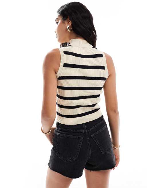Levi's Tulip mock turtleneck slim fit knit stripe tank top in beige, 3 of 4