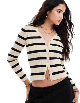 Levi's Tulip slim fit stripe knit cardigan in beige-Neutral