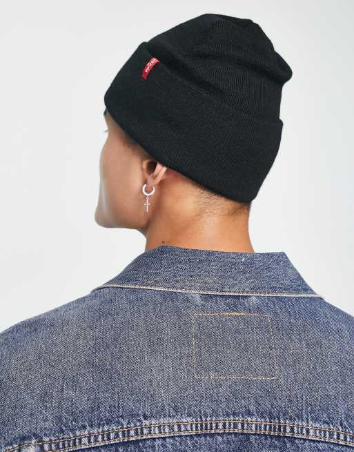 Levi's – Turn Up – Czarna czapka beanie z czerwoną naszywką, 2 z 4