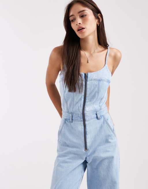 Levi's - Tuta jumpsuit a fondo ampio lavaggio chiaro blu con bustino, 2 di 4