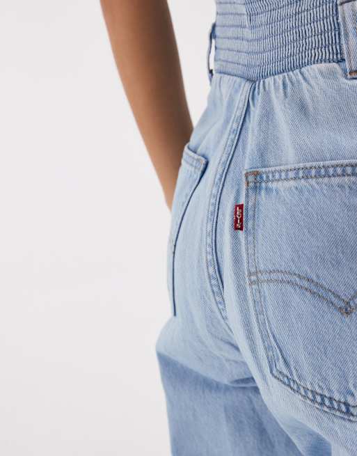 Levi's - Tuta jumpsuit a fondo ampio lavaggio chiaro blu con bustino, 3 di 4