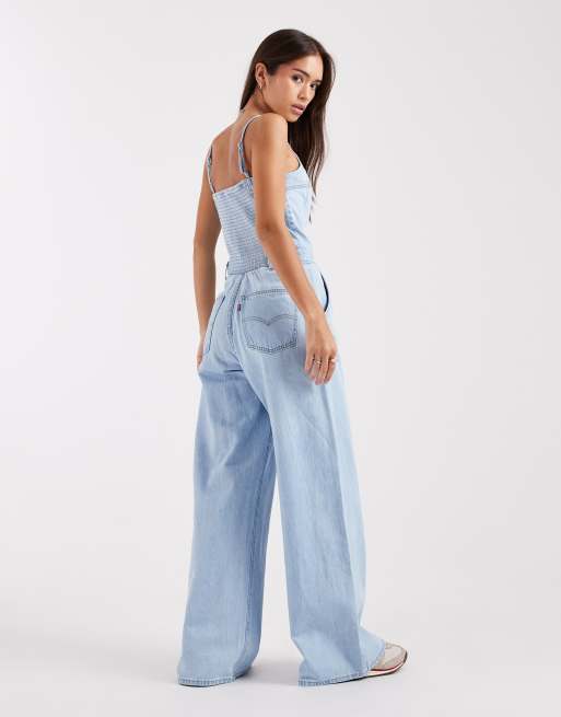Levi's - Tuta jumpsuit a fondo ampio lavaggio chiaro blu con bustino, 4 di 4