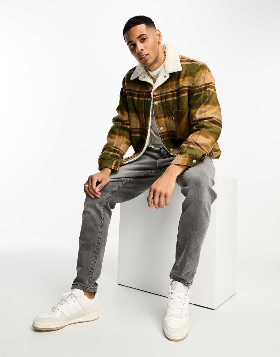 Levi's Type 1 Sherpa denim trucker jacket in yellow check