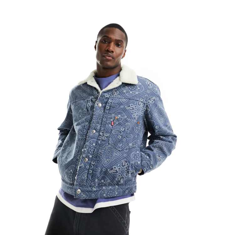 Levi s Type 1 Sherpa trucker denim jacket in blue pattern ASOS