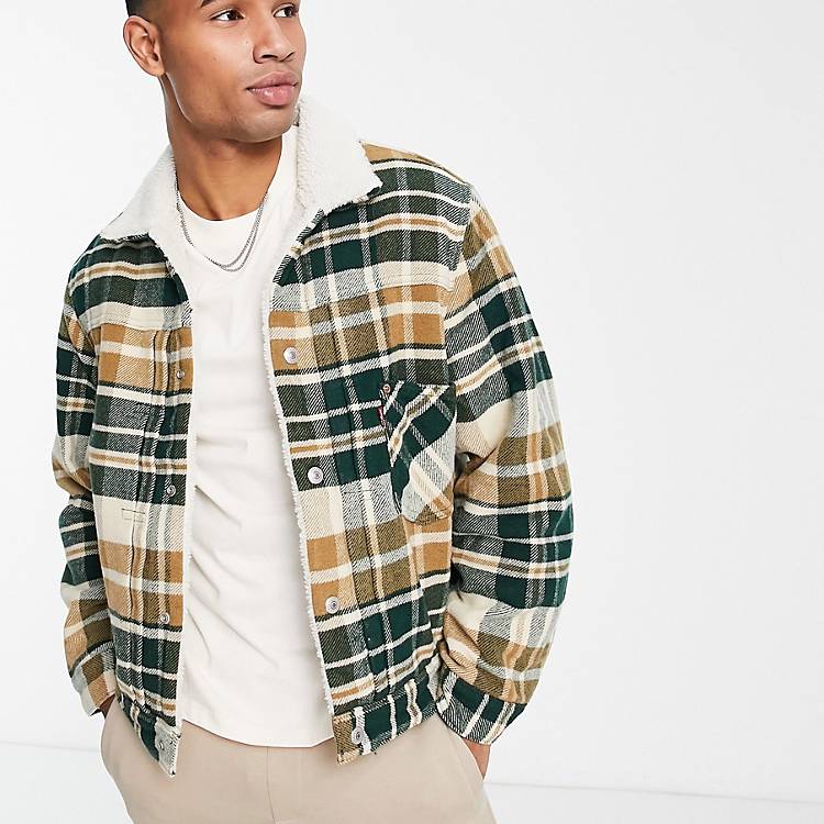 Levi's Type 1 sherpa trucker jacket in check with contrasting collar | ASOS