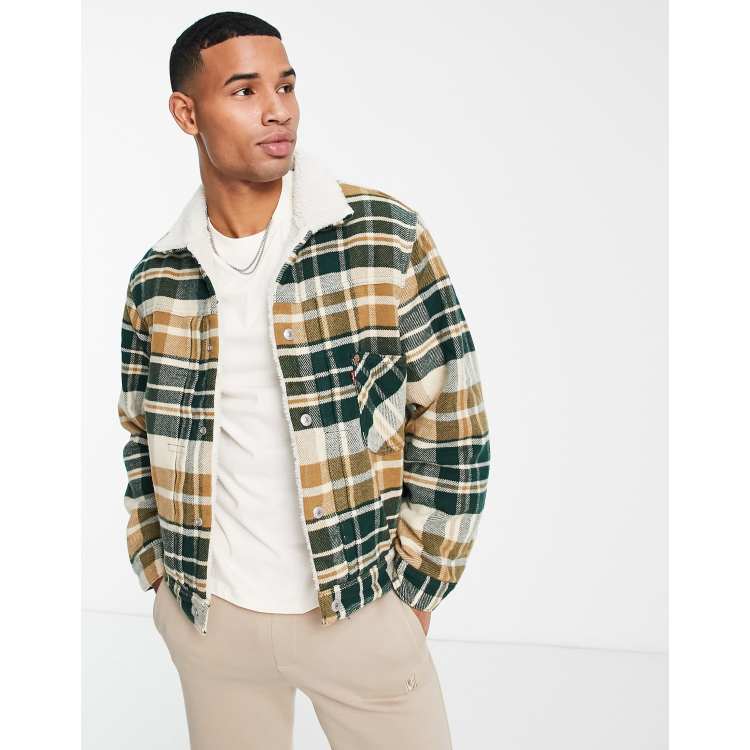 Levi's Type 1 sherpa trucker jacket in check with contrasting collar | ASOS