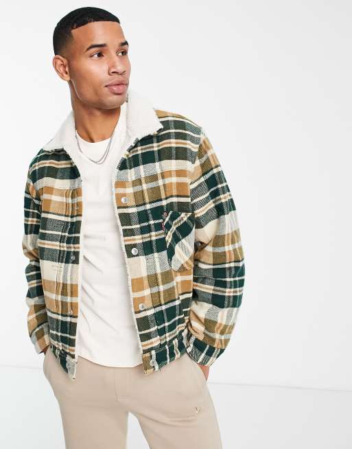 Levi's Type 1 sherpa trucker jacket in check with contrasting collar | ASOS